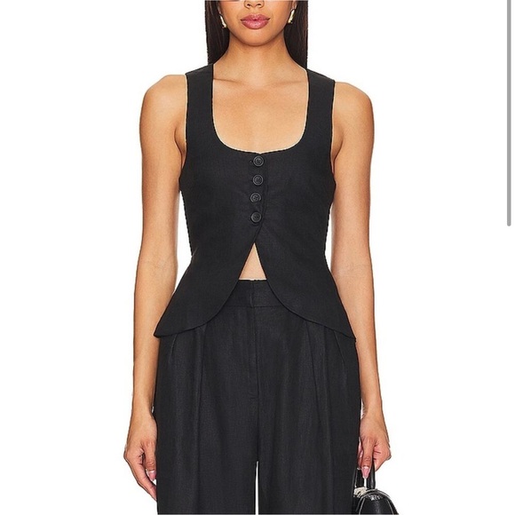 Faithfull The Brand Stanze Linen Button Up Sleeveless Top Black Size 8 - Picture 1 of 12